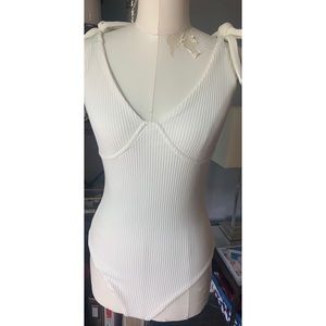 Tie Strap Ribbed Bodysuit